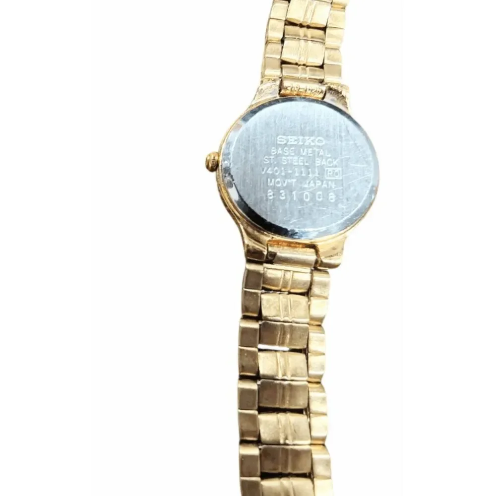 SEIKO Quartz Watch Gold Bracelet Band Round Dial